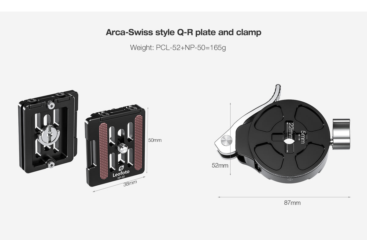 Leofoto PCL-52 Arca panning clamp and plate dimensions