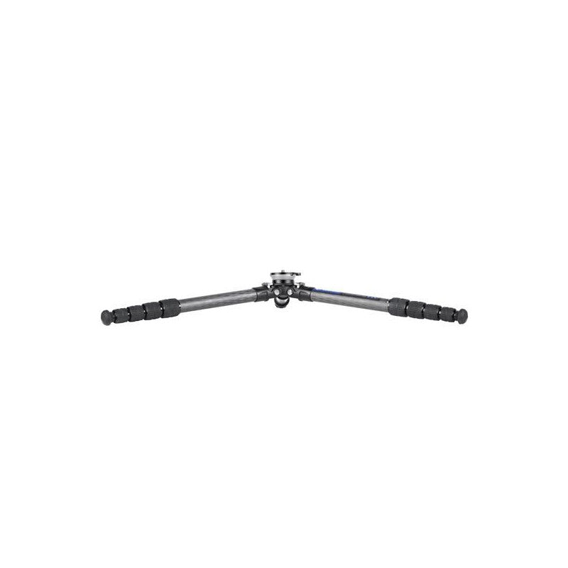 Leofoto Ranger LS-284CEX carbon tripod fully extended with legs spread out flat for low-angle shooting.