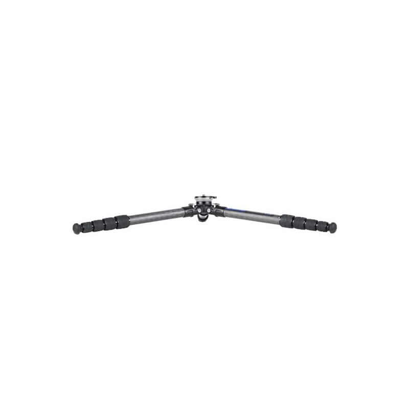 Leofoto Ranger LS-284CEX carbon tripod fully extended with legs spread out flat for low-angle shooting.