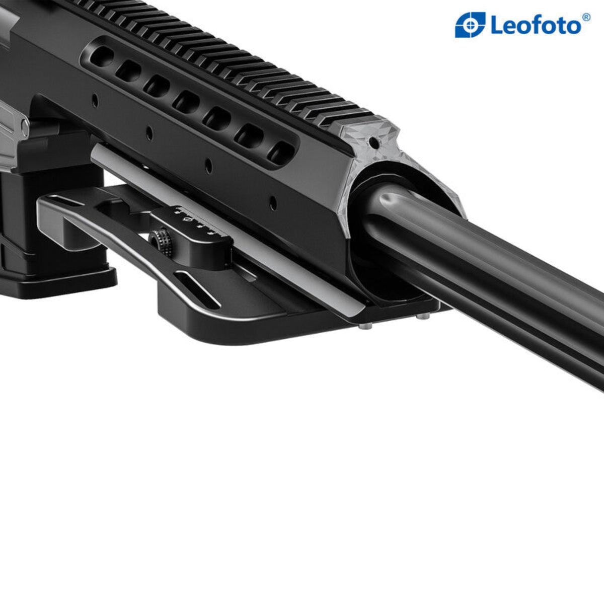 Leofoto SMP-01 shooting support platform mounted on a rifle