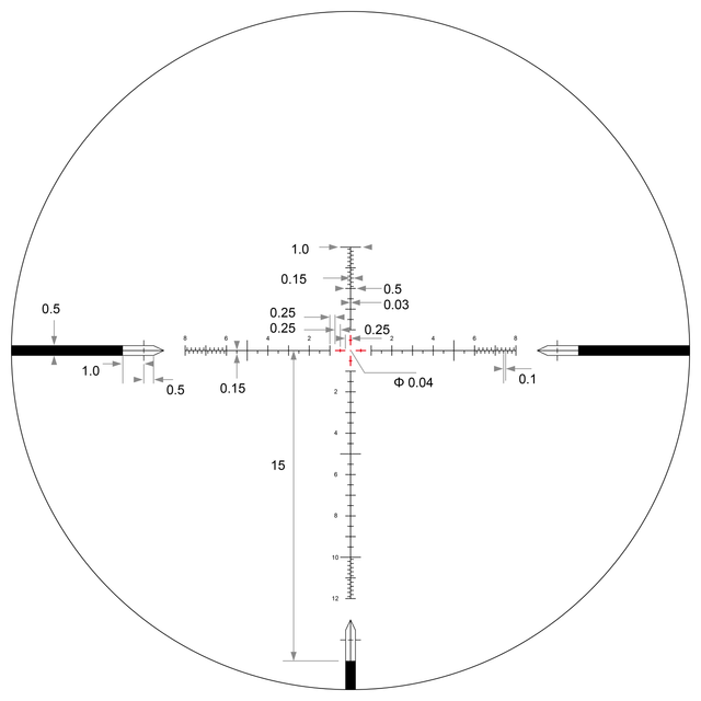 Reticle design of the Arken EPL4 4-16x44 FFP MIL Rifle Scope for precise target acquisition.