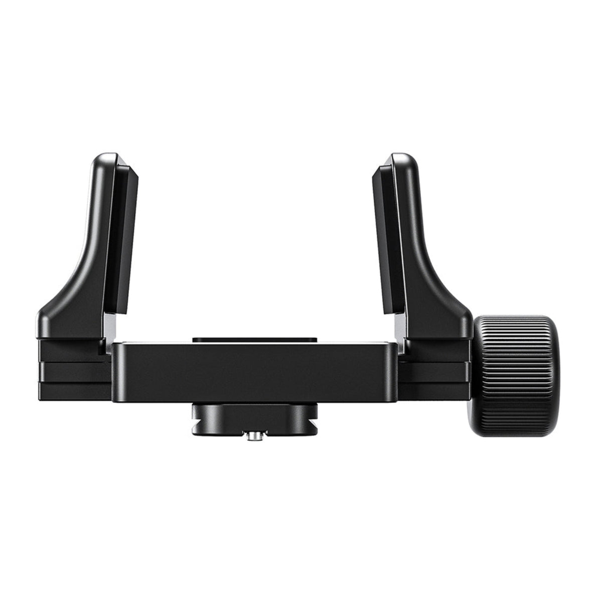 Front view of the Leofoto GS-3 rifle clamp with its padded jaws open