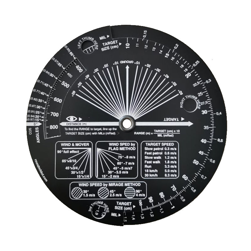 Round MilDot metric calculator: with DOPE card sticker