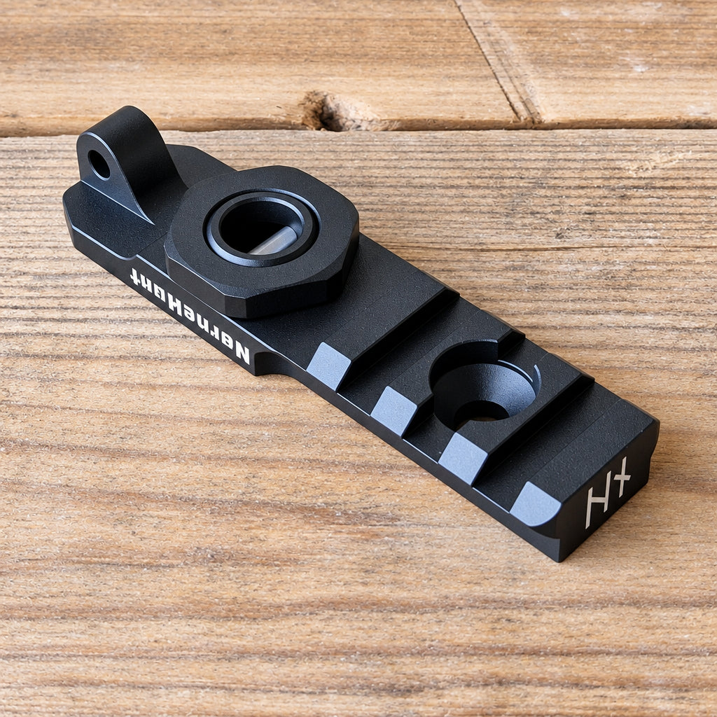 NorneHunt Sling Stud Picatinny rail showing its mounting collar, rail slots and sling attachment point.