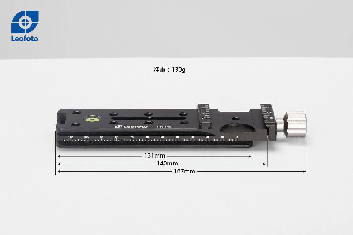 Arca Rail for Garmin Xero C1 Pro - NR-140D precision nodal slide with measurements and Leofoto branding.