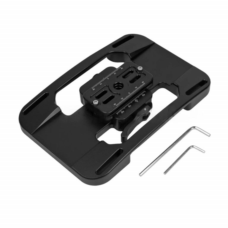 Leofoto SMP-01 Dual Lever Lock Rifle Mounting Plate with Arca and Picatinny compatibility, shown with two included hex keys.